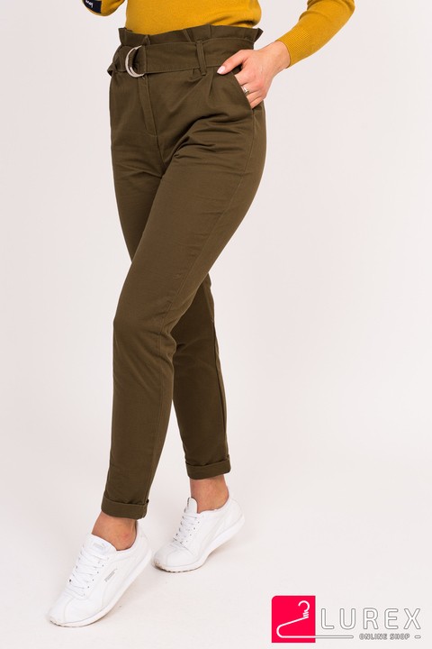Фото 2 модели 3D397 Милитари брюки оливкового цвета Laulia - коричнево-зелені