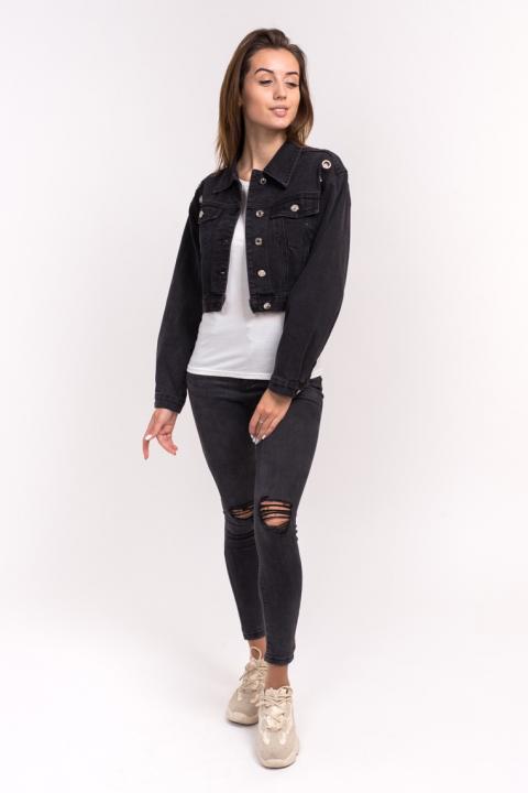 Фото 1 модели 132ZB Укороченная джинсовая куртка Hello Kiss! - черная