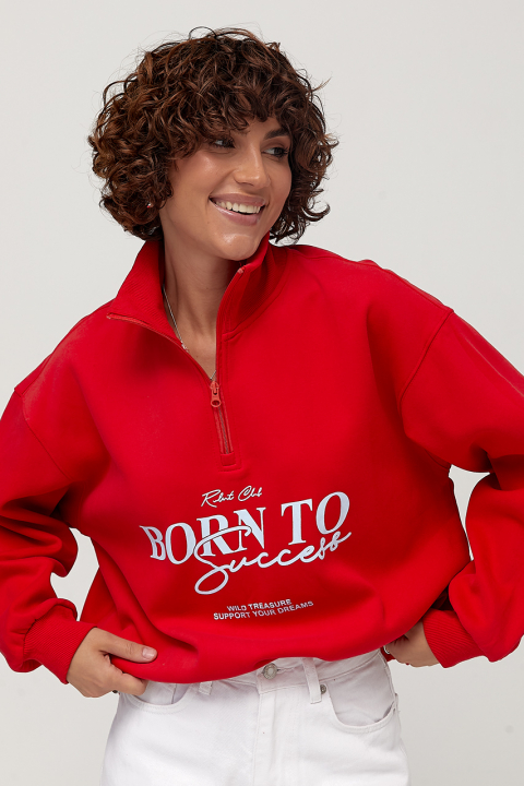 Утепленный свитшот со стойкой на молнии и принтом