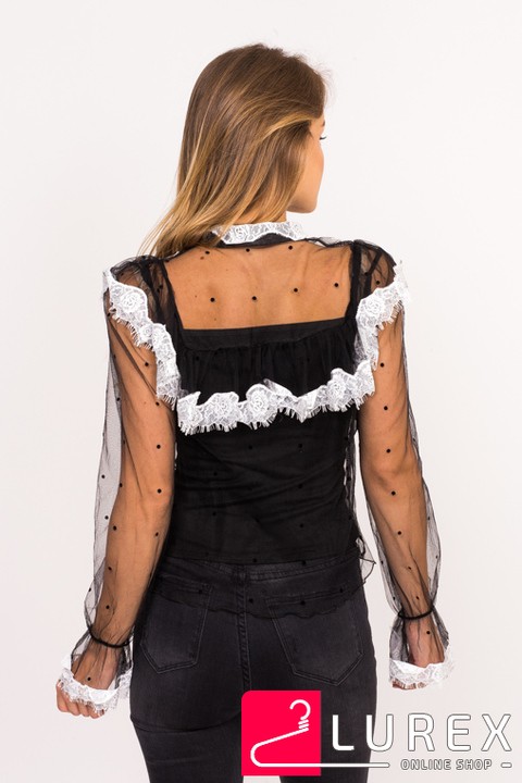 Фото 3 модели 9986 Прозрачная блузка с рюшами LUREX - чорна
