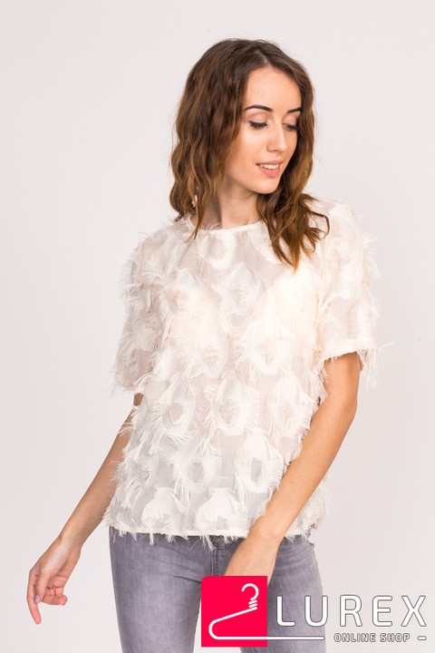 Фото 5 модели 6101 Стильная блузка с имитацией перьев LUREX - бежевий