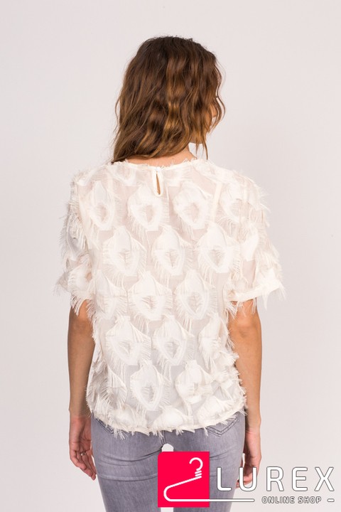 Фото 7 модели 6101 Стильная блузка с имитацией перьев LUREX - бежевая