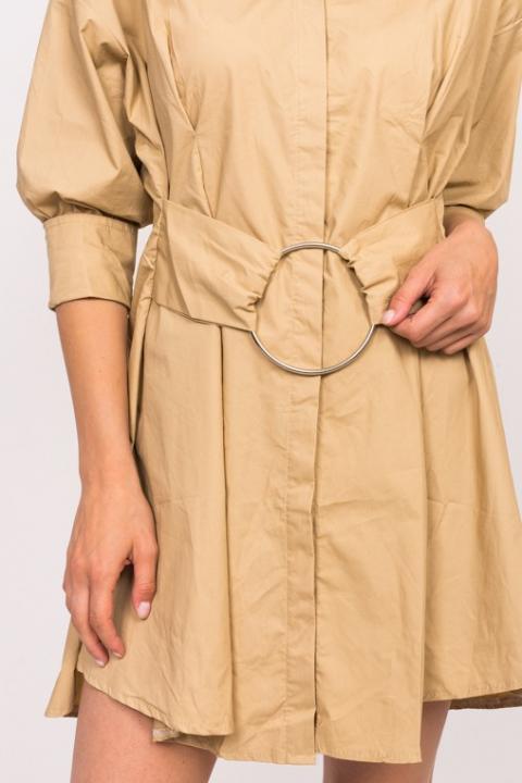 Фото 4 модели 6836 Платье рубашка с кольцом на поясе Yingzi - кофейное