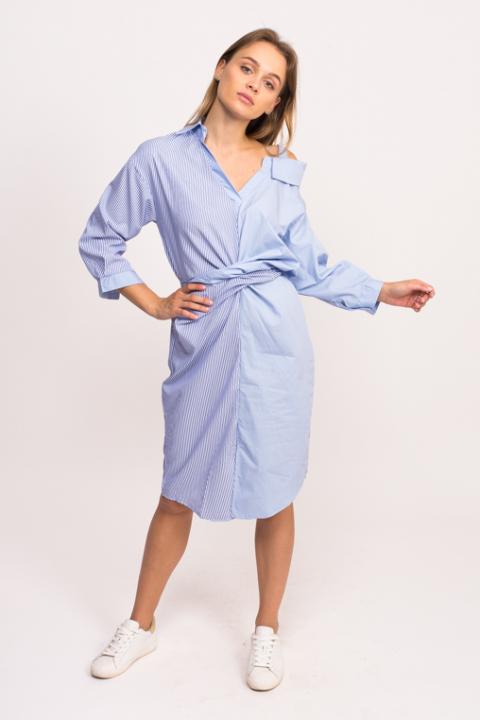 Фото 6 модели 8633 Стильное платье рубашка с поясом Yimeiyi - голубое