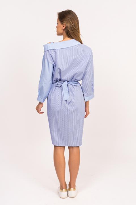 Фото 7 модели 8633 Стильное платье рубашка с поясом Yimeiyi - голубое