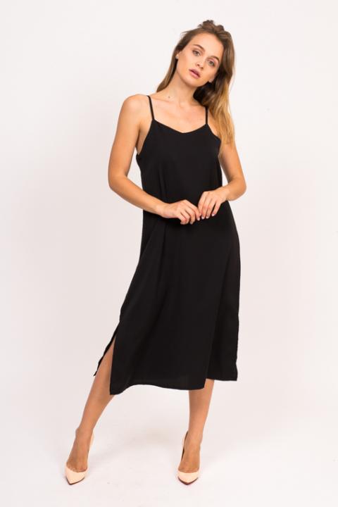 Фото 1 модели 602-1 Платье в бельевом стиле на бретельках Seeu - чорний