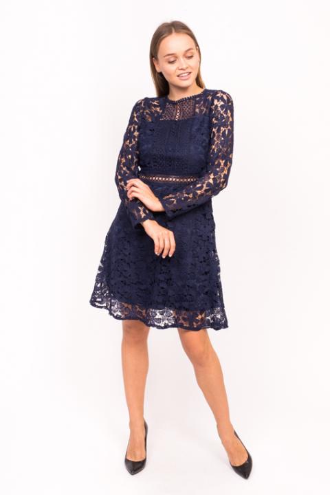 Фото 1 модели 5831 Гипюровое платье с длинным рукавом Qsyr - темно-синє
