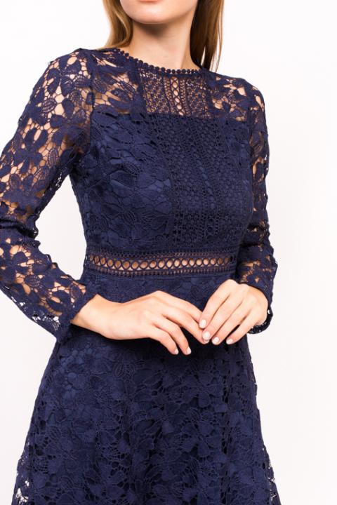 Фото 4 модели 5831 Гипюровое платье с длинным рукавом Qsyr - темно-синє