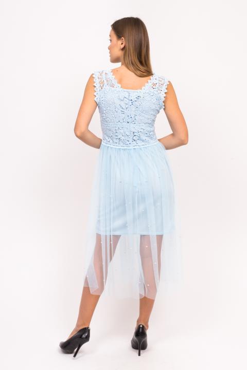 Фото 3 модели 1030 Длинное вечернее платье с фатиновой юбкой Qsyr - голубое