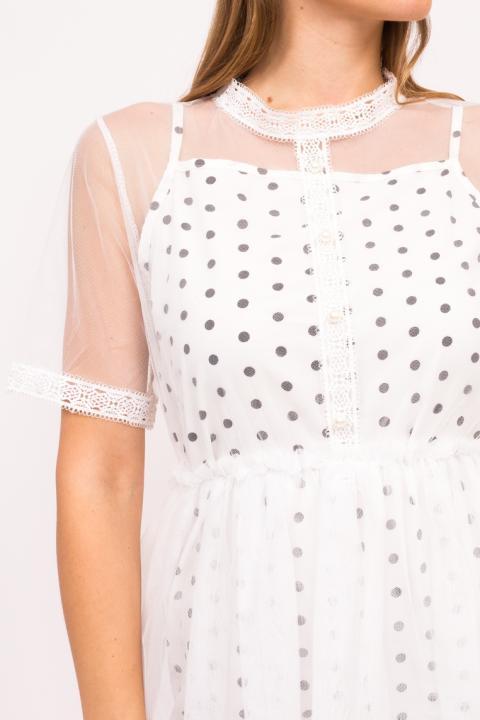 Фото 8 модели 921 Нарядное фатиновое платье с коротким рукавом A-M - белое