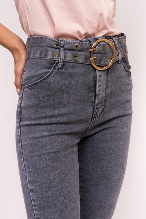 Фото 4 модели 7511 Модные женские джинсы с поясом Zoey - серые