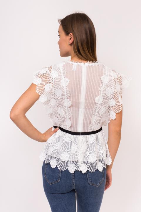 Фото 3 модели 906-1 Оригинальная женская блузка с коротким рукавом Emry - біла