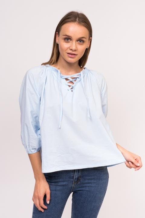 Фото 1 модели 809-1 Женская рубашка с завязками An-Jell Studio - голубая