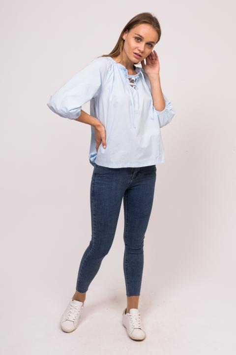Фото 2 модели 809-1 Женская рубашка с завязками An-Jell Studio - голубая