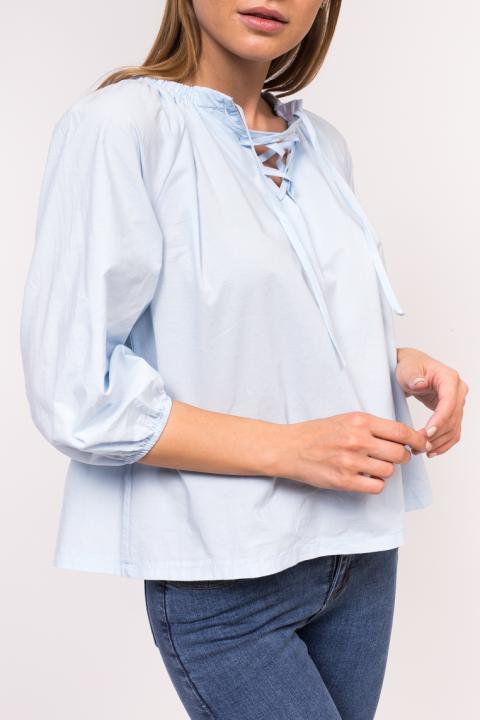 Фото 4 модели 809-1 Женская рубашка с завязками An-Jell Studio - голубая