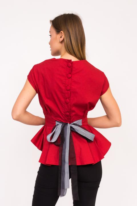 Фото 7 модели 1295-1 Оригинальная блузка с пояском YI MEI SI - червона