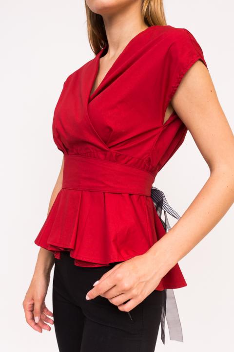 Фото 8 модели 1295-1 Оригинальная блузка с пояском YI MEI SI - червоний