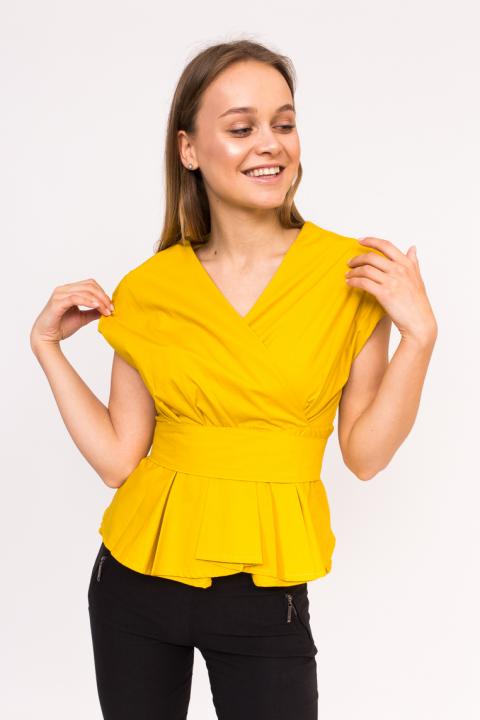 Фото 9 модели 1295-1 Оригинальная блузка с пояском YI MEI SI - желтая