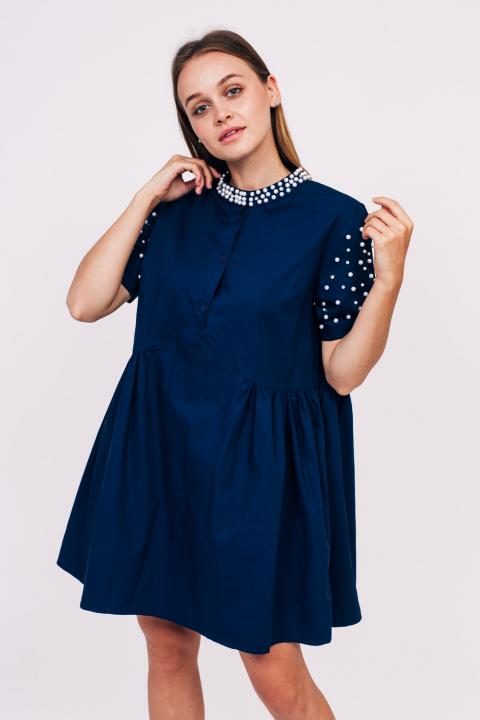 Фото 6 модели 005 Свободное платье с жемчугом LUREX - синее