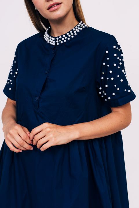 Фото 8 модели 005 Свободное платье с жемчугом LUREX - синее