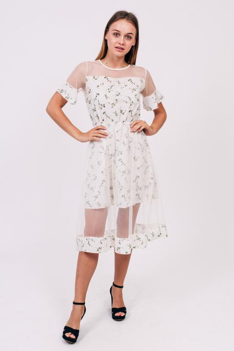 Фото 1 модели 865 Цветочное платье с фатиновой юбкой LUREX - молочне