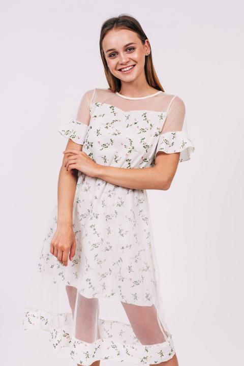 Фото 2 модели 865 Цветочное платье с фатиновой юбкой LUREX - молочний