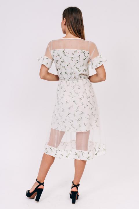 Фото 3 модели 865 Цветочное платье с фатиновой юбкой LUREX - молочное