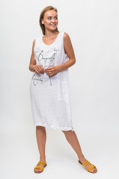 Фото 1 модели P35 Летнее платье с надписью и стрекозой My Luna - біле