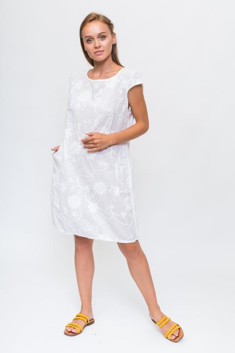 Фото 4 модели P29 Летнее платье с объемной цветочной аппликацией LUREX - белое