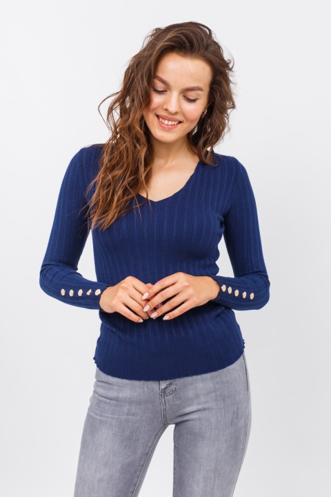 Фото 24 модели 772 Женский пуловер с золотыми кнопками на рукаве LUREX - темно-синій